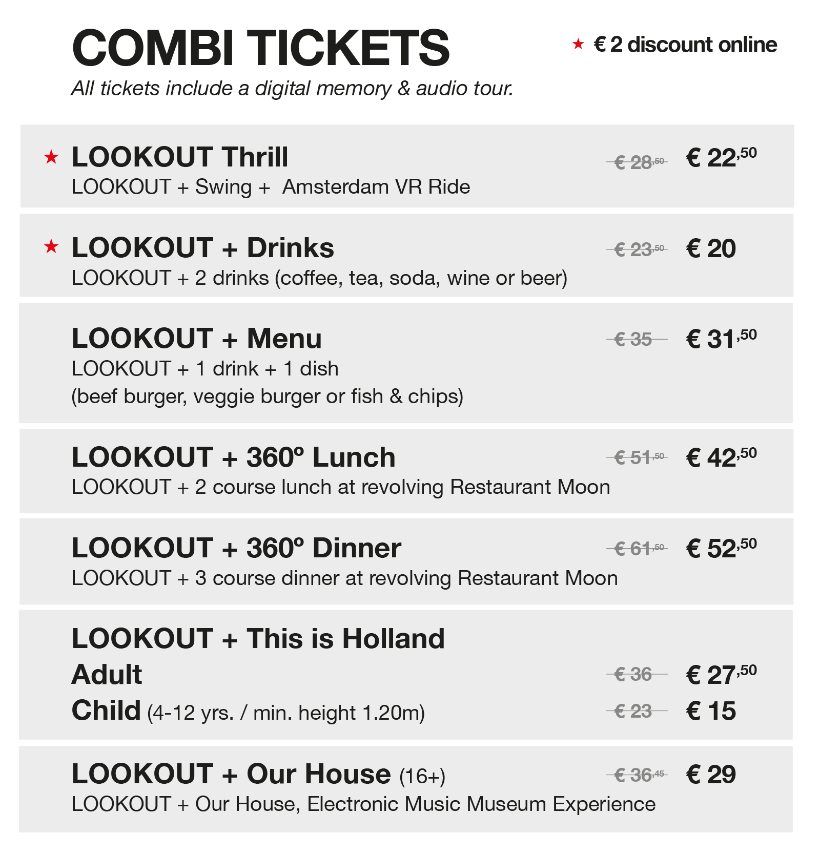 Prices combi | A'DAM LOOKOUT